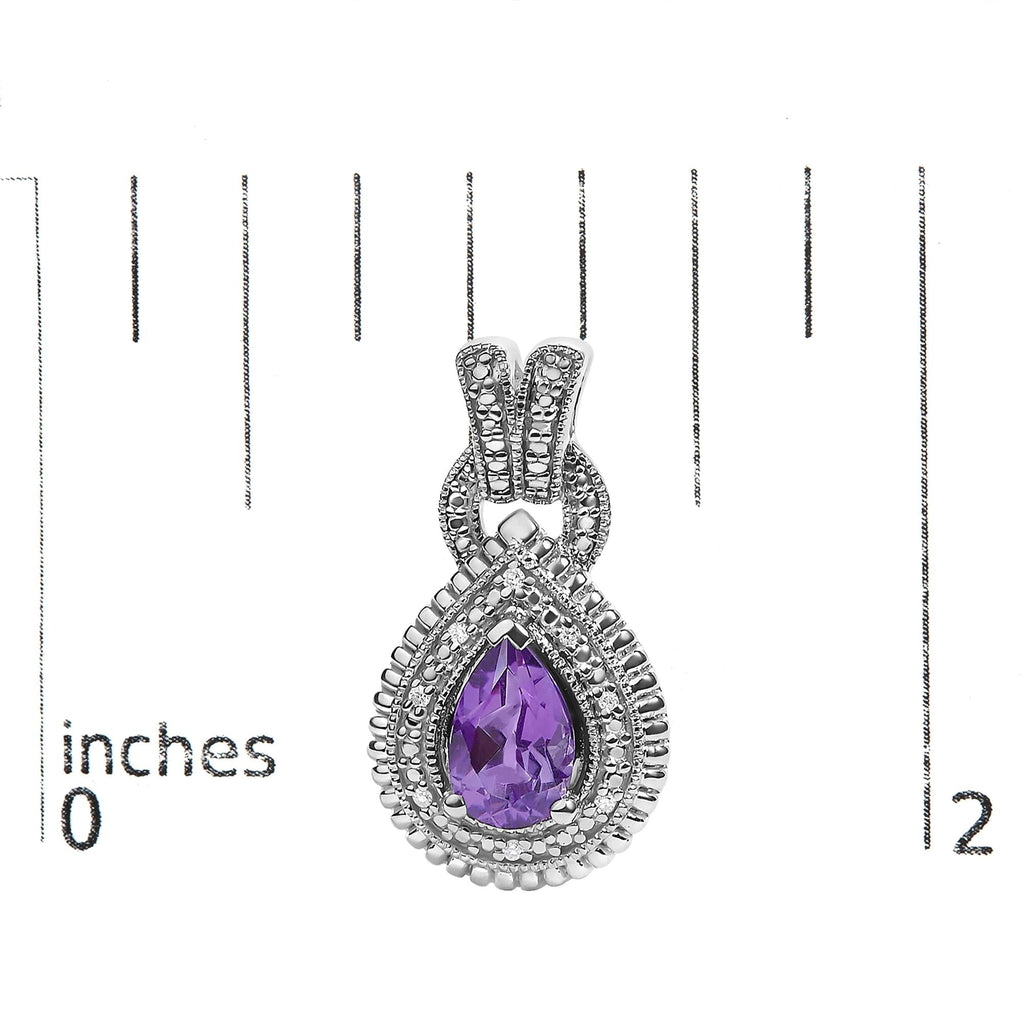Amethyst & Diamond Accent Teardrop Stud Earrings in Sterling Silver – Pear Cut
