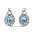 Sterling Silver Oval Blue Topaz and Diamond Accent Twist and Halo Drop Earrings