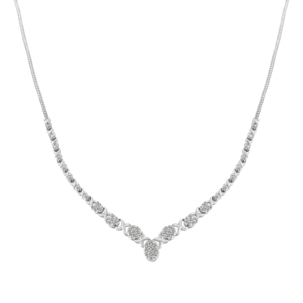.925 Sterling Silver 1/2 cttw Prong Set Round Diamond Graduated Cluster 18" Statement Necklace (I-J Color, I3 Clarity)