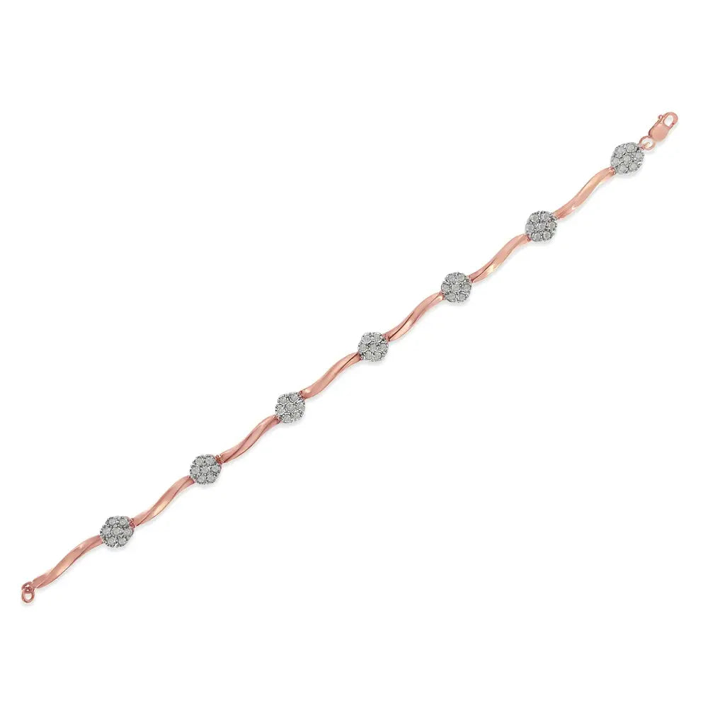 1.0 cttw diamond floral link bracelet in 10k rose gold over silver bijoux-nyc direct