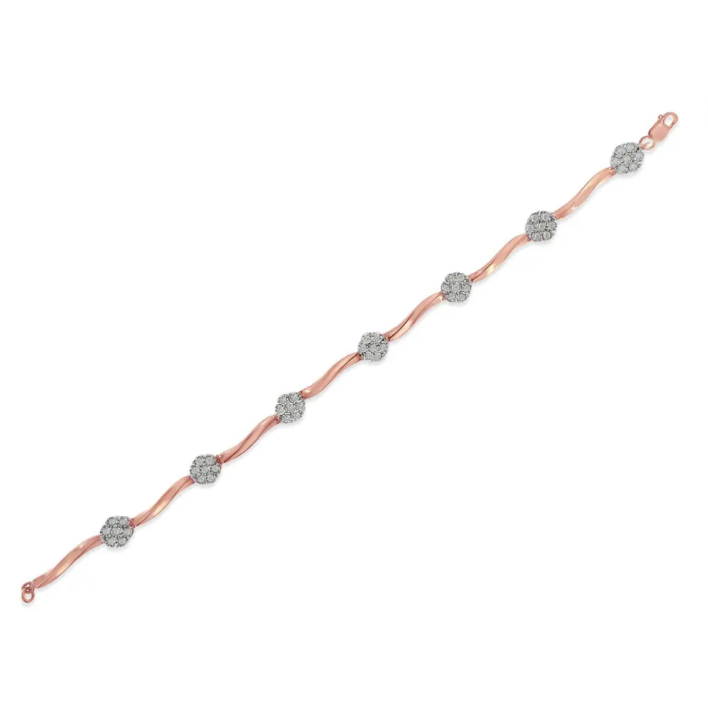 .925 10k Rose Gold Over Sterling Silver 1.0 cttw Diamond Floral Link Bracelet (I-J Color,I3 Clarity) - Bijoux-NYC Direct