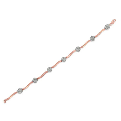 .925 10k Rose Gold Over Sterling Silver 1.0 cttw Diamond Floral Link Bracelet (I-J Color,I3 Clarity) - Bijoux-NYC Direct