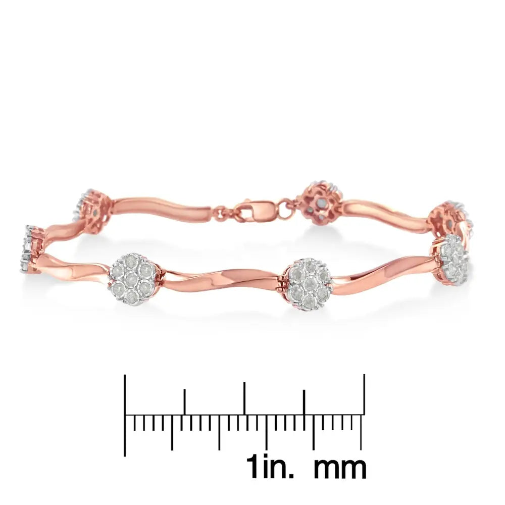 1.0 cttw diamond floral link bracelet in 10k rose gold over silver bijoux-nyc direct