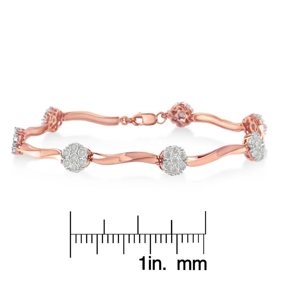 .925 10k Rose Gold Over Sterling Silver 1.0 cttw Diamond Floral Link Bracelet (I-J Color,I3 Clarity) - Bijoux-NYC Direct