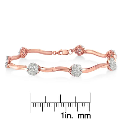 .925 10k Rose Gold Over Sterling Silver 1.0 cttw Diamond Floral Link Bracelet (I-J Color,I3 Clarity) - Bijoux-NYC Direct