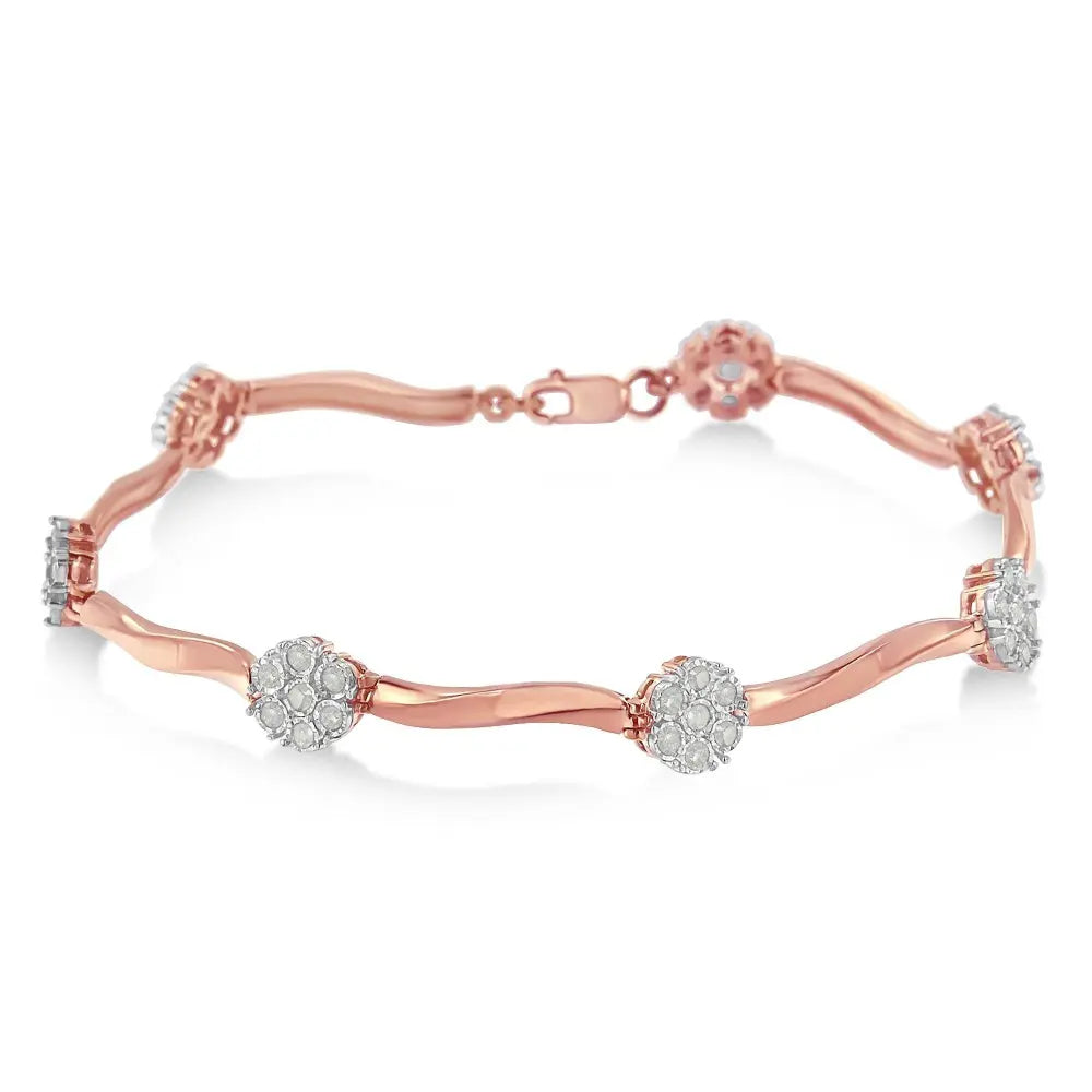 .925 10k Rose Gold Over Sterling Silver 1.0 cttw Diamond Floral Link Bracelet (I-J Color,I3 Clarity) - Bijoux-NYC Direct
