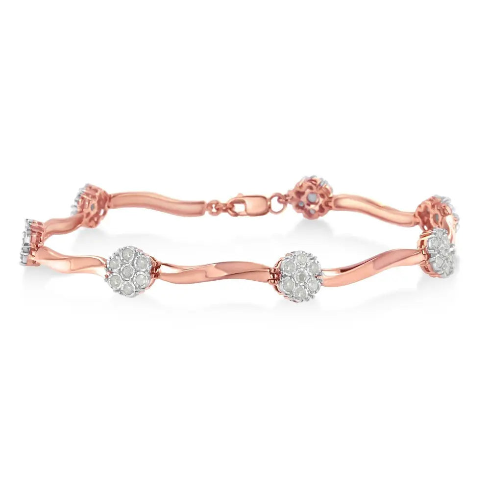 .925 10k Rose Gold Over Sterling Silver 1.0 cttw Diamond Floral Link Bracelet (I-J Color,I3 Clarity) - Bijoux-NYC Direct