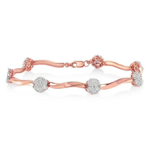 .925 10k Rose Gold Over Sterling Silver 1.0 cttw Diamond Floral Link Bracelet (I-J Color,I3 Clarity) - Bijoux-NYC Direct