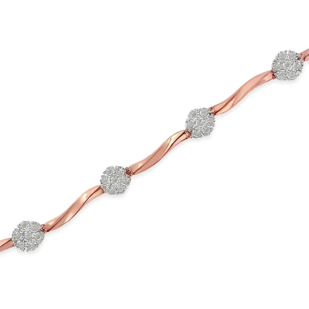 .925 10k Rose Gold Over Sterling Silver 1.0 cttw Diamond Floral Link Bracelet (I-J Color,I3 Clarity) - Bijoux-NYC Direct