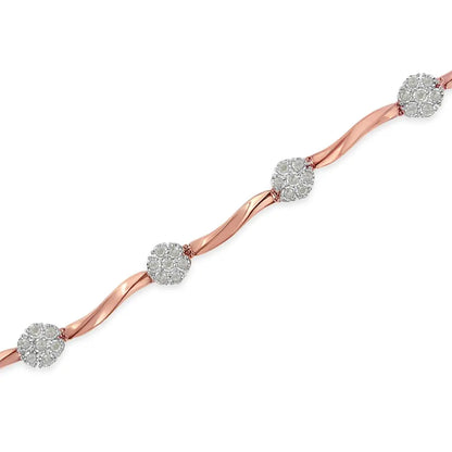 .925 10k Rose Gold Over Sterling Silver 1.0 cttw Diamond Floral Link Bracelet (I-J Color,I3 Clarity) - Bijoux-NYC Direct