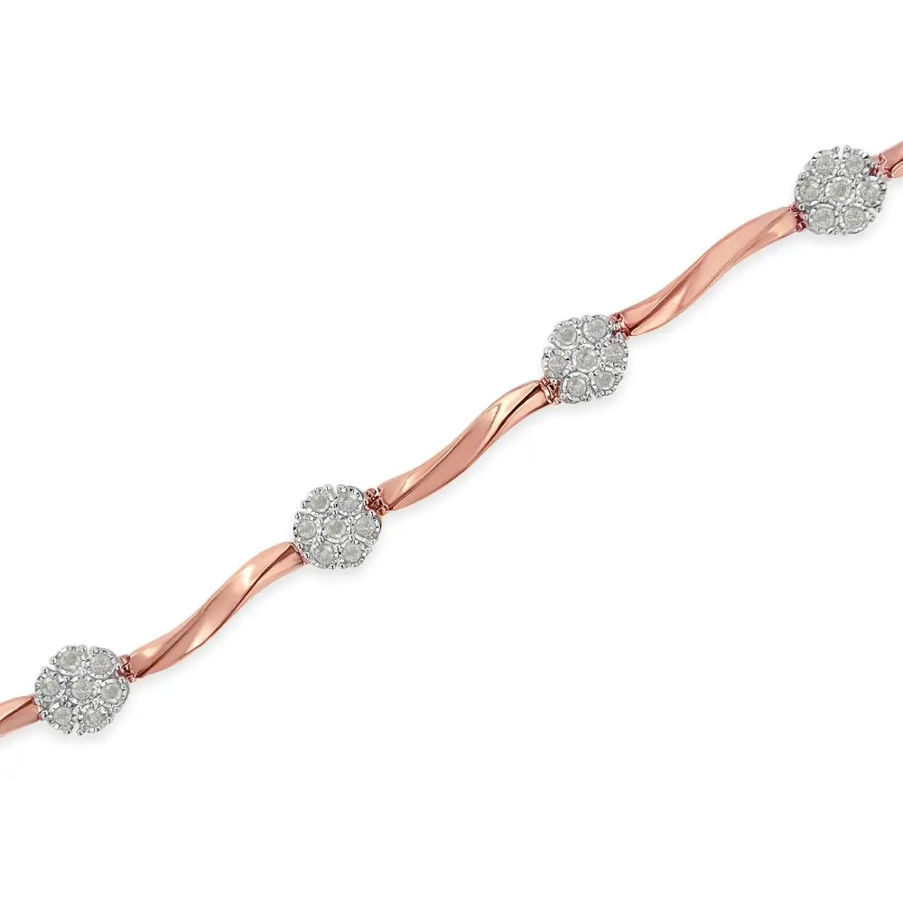 1.0 cttw diamond floral link bracelet in 10k rose gold over silver bijoux-nyc direct
