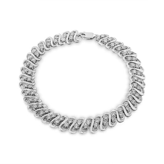 .925 Sterling 1/2 Cttw Diamond Double Row S-Link Bracelet (I-J Color, I2-I3 Clarity) - 7.25" Inches - Bijoux-NYC Direct