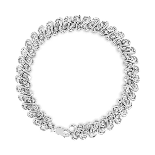 .925 Sterling 1/2 Cttw Diamond Double Row S-Link Bracelet (I-J Color, I2-I3 Clarity) - 7.25" Inches - Bijoux-NYC Direct