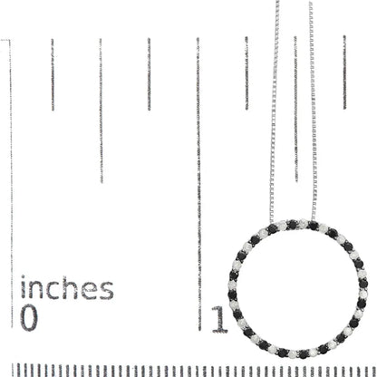 .925 sterling silver 1.0 cttw alternating black and white diamond open hoop circle pendant necklace 18’’ inches