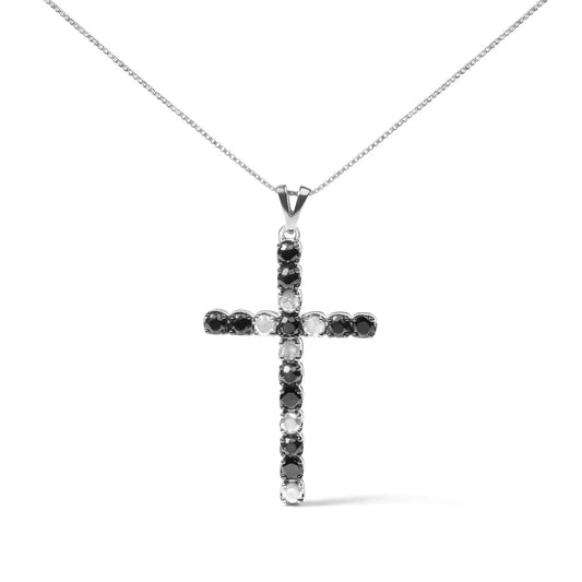 .925 sterling silver 1.0 cttw black and white diamond alternating classic cross 18’’ pendant necklace (black/i j color i3