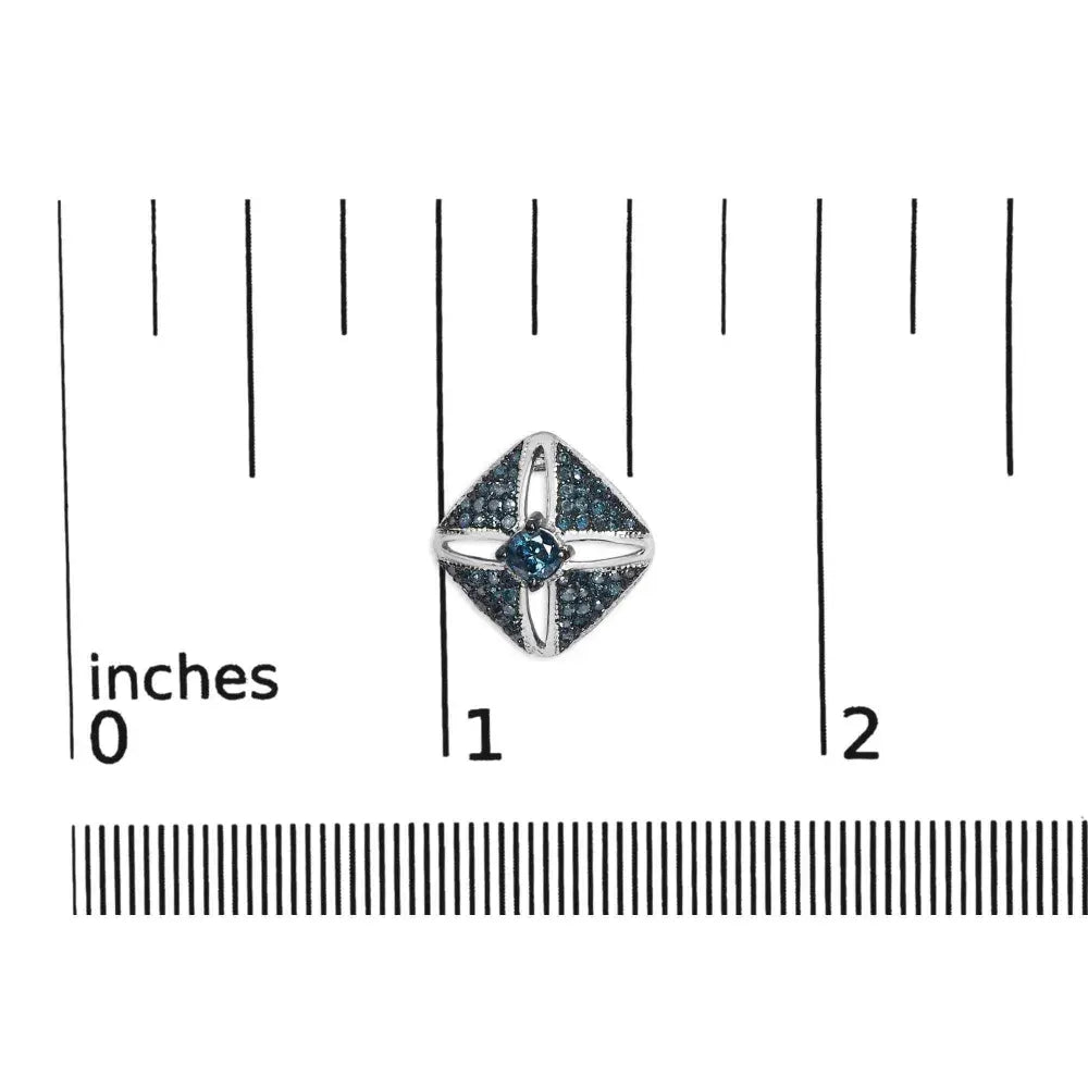.925 Sterling Silver 1.0 Cttw Blue Diamond Studded Rhombus Stud Earring (Blue Color, I2-I3 Clarity) - Bijoux-NYC Direct