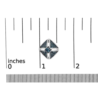 .925 Sterling Silver 1.0 Cttw Blue Diamond Studded Rhombus Stud Earring (Blue Color, I2-I3 Clarity) - Bijoux-NYC Direct