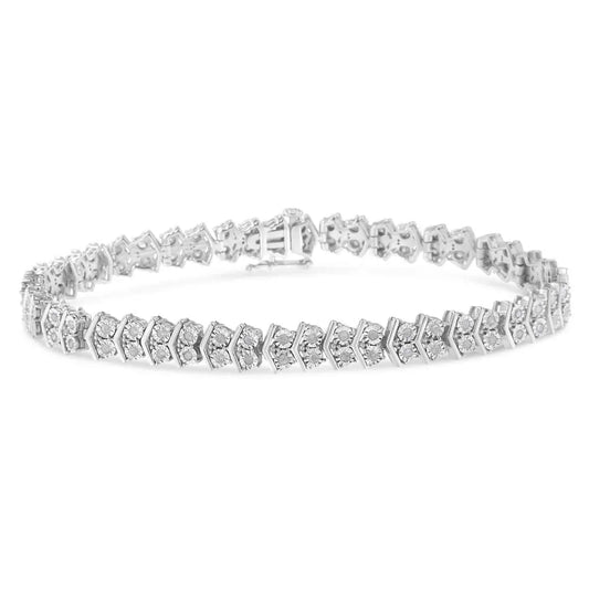 .925 Sterling Silver 1.0 Cttw Chevron 2 Stone Arrow Link Tennis Bracelet (I-J Color, I3 Clarity) - 7” - Bijoux-NYC Direct