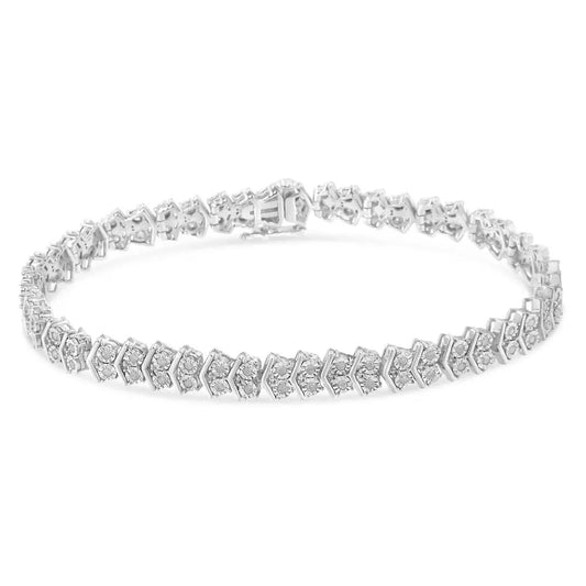.925 Sterling Silver 1.0 Cttw Chevron 2 Stone Arrow Link Tennis Bracelet (I-J Color, I3 Clarity) - 7” - Bijoux-NYC Direct
