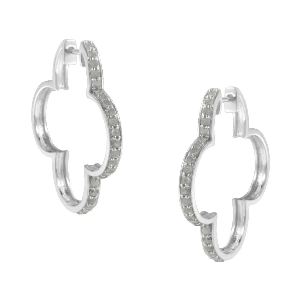 .925 Sterling Silver 1.0 cttw Diamond 4 Leaf Clover Shape Hoop Earrings(I-J Color, I3 Clarity) - Bijoux-NYC Direct