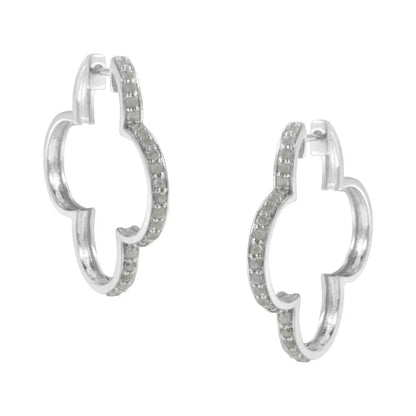 .925 Sterling Silver 1.0 cttw Diamond 4 Leaf Clover Shape Hoop Earrings(I-J Color, I3 Clarity) - Bijoux-NYC Direct
