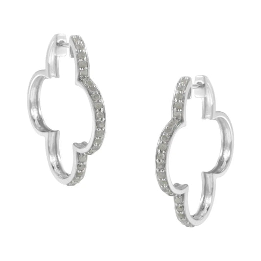 .925 Sterling Silver 1.0 cttw Diamond 4 Leaf Clover Shape Hoop Earrings(I-J Color, I3 Clarity) - Bijoux-NYC Direct