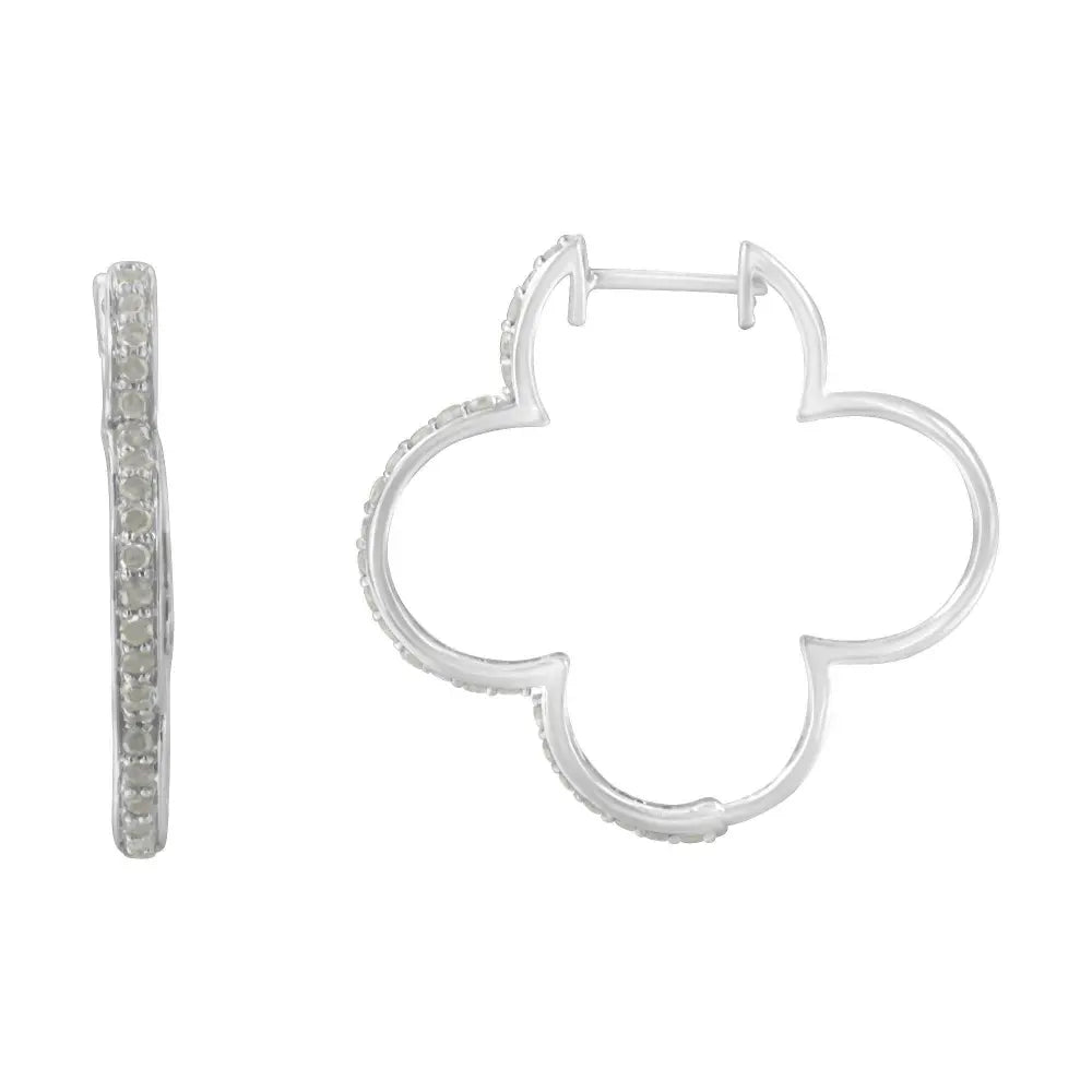 .925 Sterling Silver 1.0 cttw Diamond 4 Leaf Clover Shape Hoop Earrings(I-J Color, I3 Clarity) - Bijoux-NYC Direct