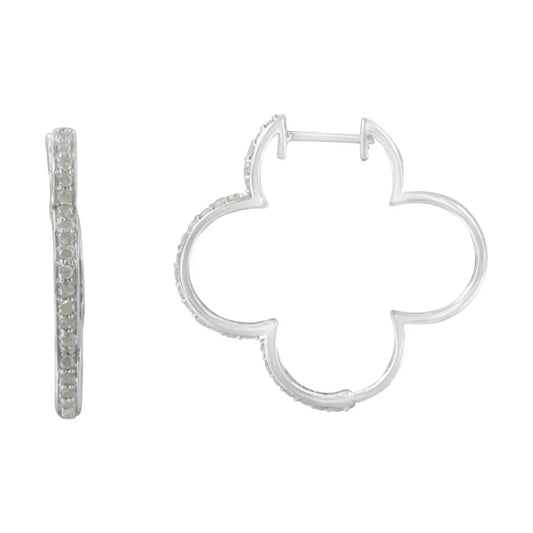 .925 Sterling Silver 1.0 cttw Diamond 4 Leaf Clover Shape Hoop Earrings(I-J Color, I3 Clarity) - Bijoux-NYC Direct