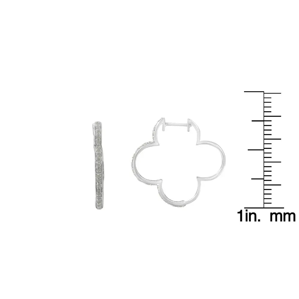 .925 Sterling Silver 1.0 cttw Diamond 4 Leaf Clover Shape Hoop Earrings(I-J Color, I3 Clarity) - Bijoux-NYC Direct