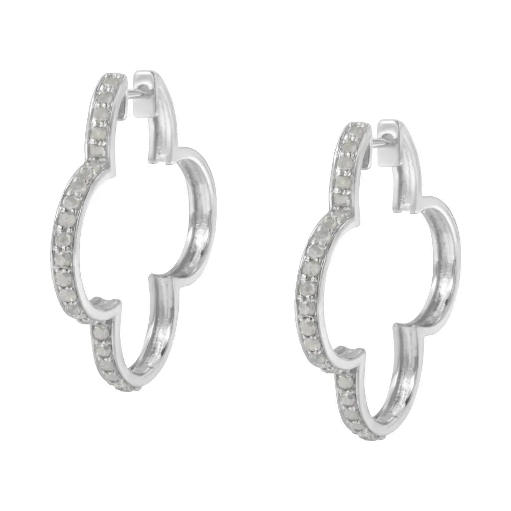 .925 Sterling Silver 1.0 cttw Diamond 4 Leaf Clover Shape Hoop Earrings(I-J Color, I3 Clarity) - Bijoux-NYC Direct