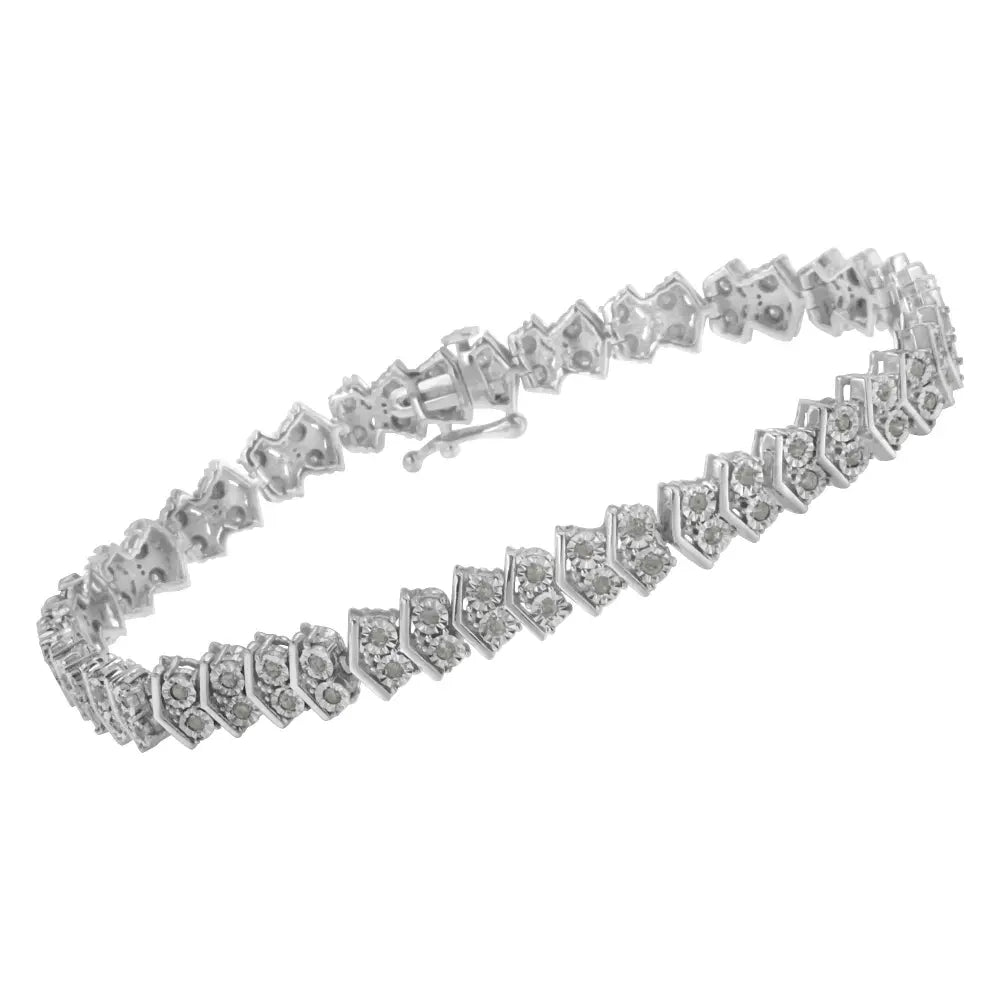 .925 Sterling Silver 1.0 cttw Diamond "Arrow" Shape Tennis Link Bracelet (I-J Color, I3 Clarity) -7.25" - Bijoux-NYC Direct