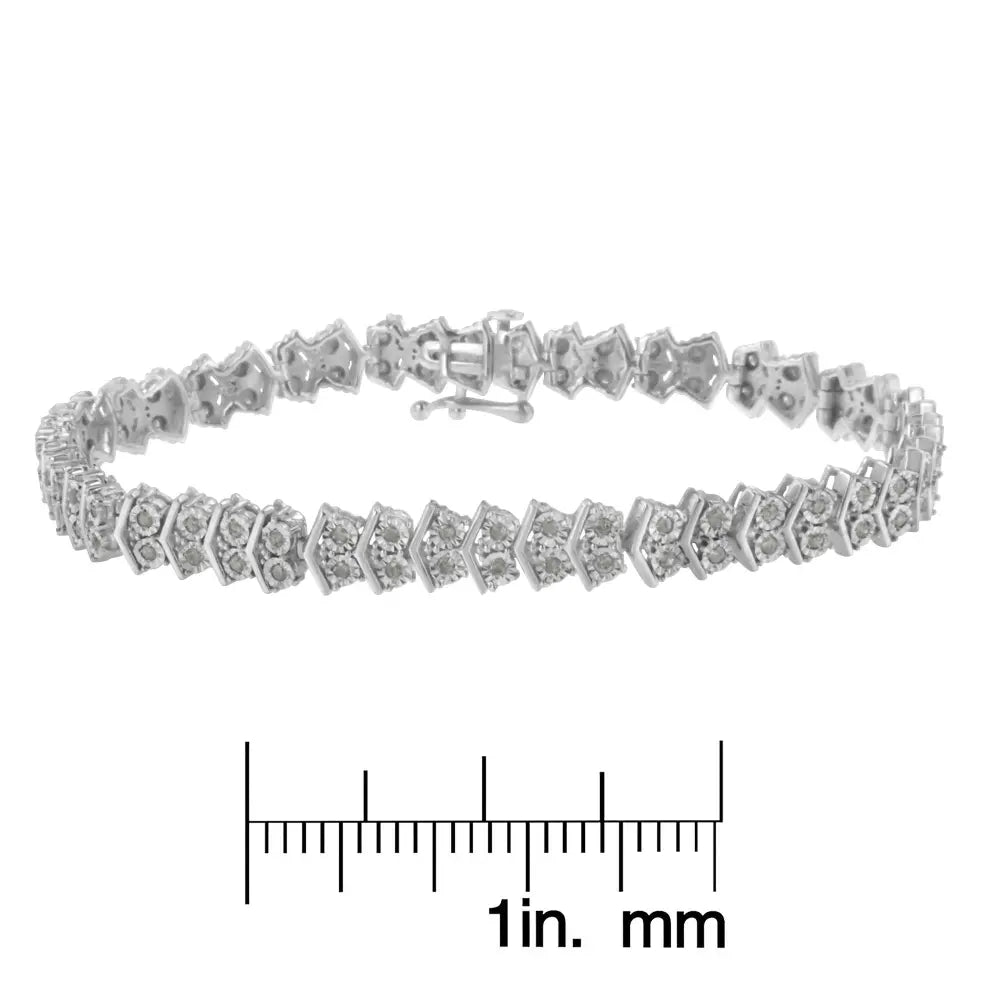 .925 Sterling Silver 1.0 cttw Diamond "Arrow" Shape Tennis Link Bracelet (I-J Color, I3 Clarity) -7.25" - Bijoux-NYC Direct