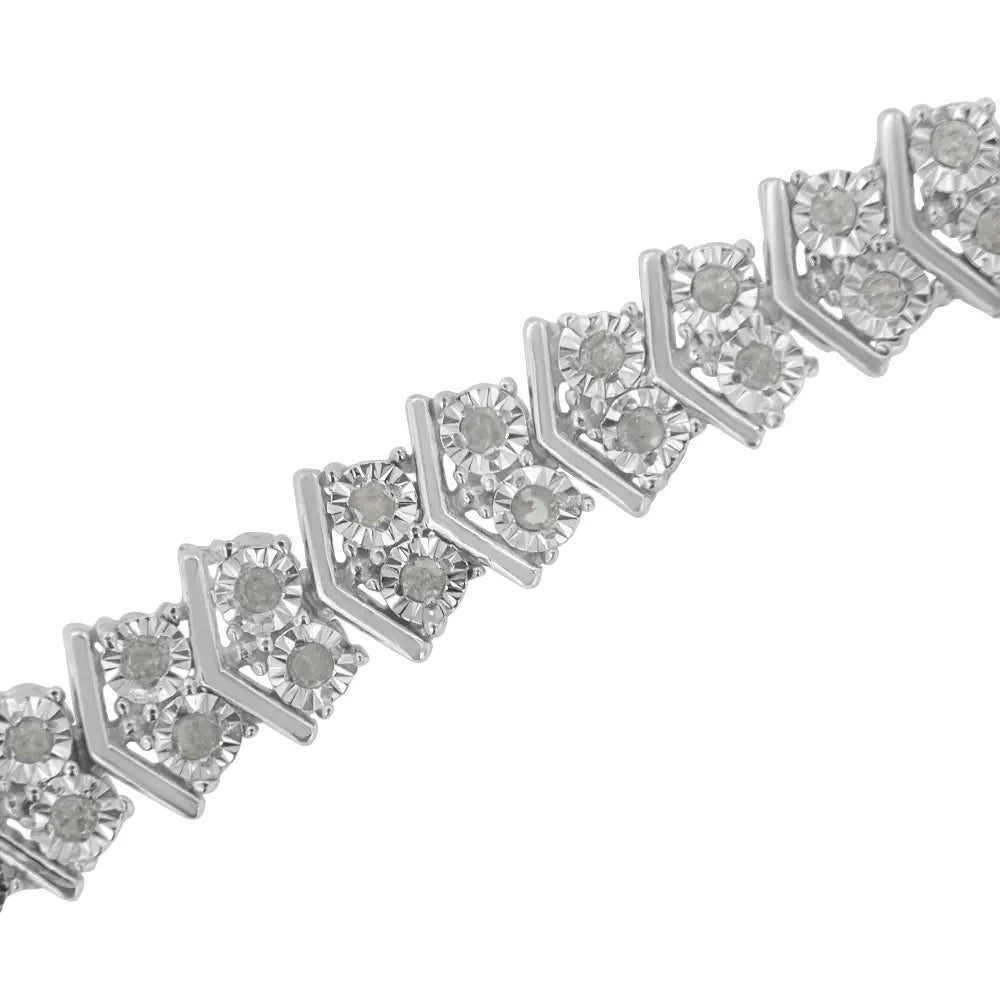 .925 Sterling Silver 1.0 cttw Diamond "Arrow" Shape Tennis Link Bracelet (I-J Color, I3 Clarity) -7.25" - Bijoux-NYC Direct