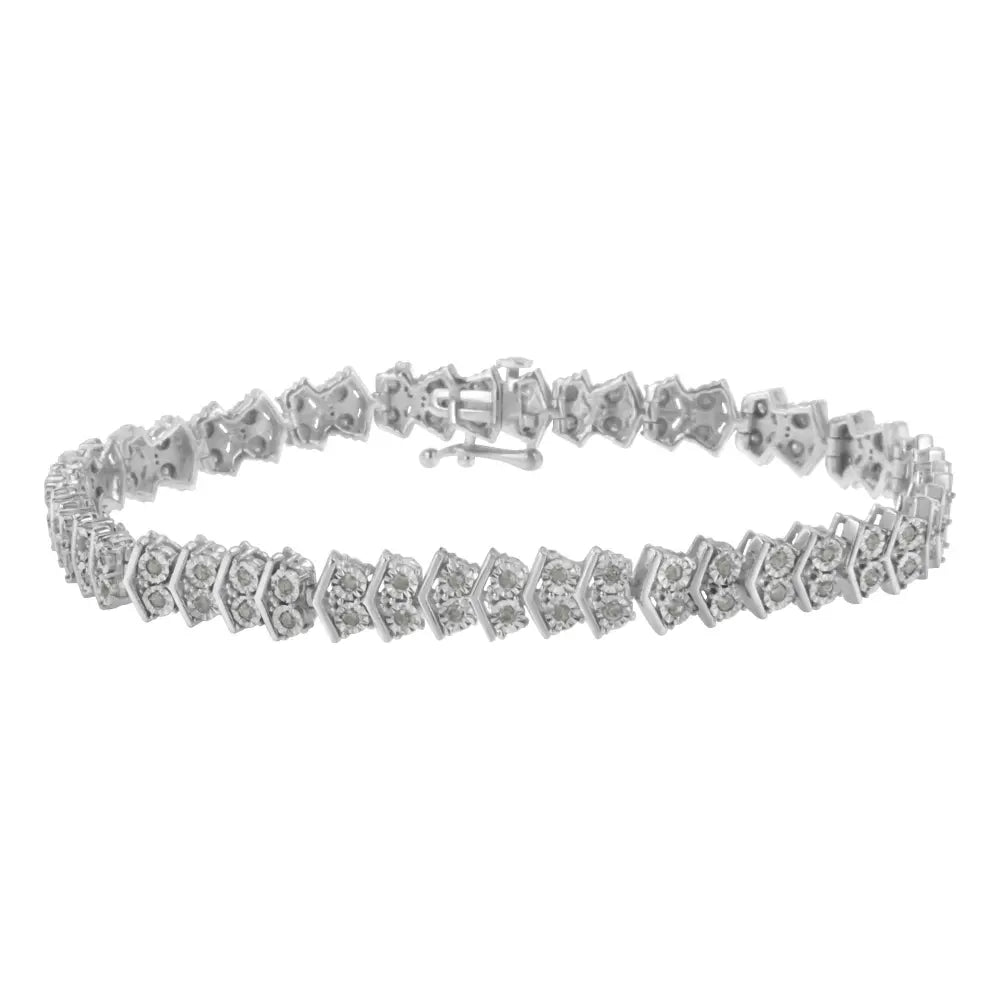 .925 Sterling Silver 1.0 cttw Diamond "Arrow" Shape Tennis Link Bracelet (I-J Color, I3 Clarity) -7.25" - Bijoux-NYC Direct