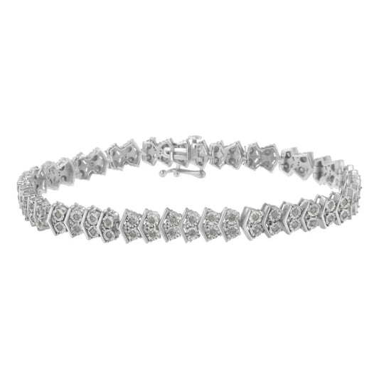 .925 Sterling Silver 1.0 cttw Diamond "Arrow" Shape Tennis Link Bracelet (I-J Color, I3 Clarity) -7.25" - Bijoux-NYC Direct