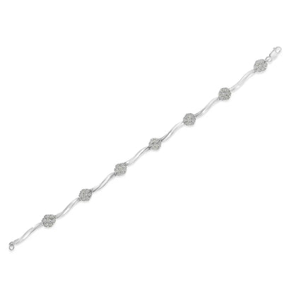 .925 Sterling Silver 1.0 Cttw Diamond Cluster Miracle-Set Station & Twisted Bar 7" Tennis Bracelet (H-I Color, I1-I2 Clarity) - Bijoux-NYC Direct
