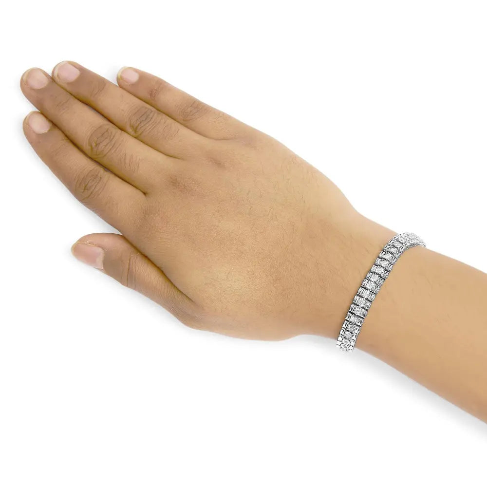 .925 sterling silver 1.0 cttw diamond collar line link bracelet (i j color i1 i2 clarity) size 7.25’’ inches