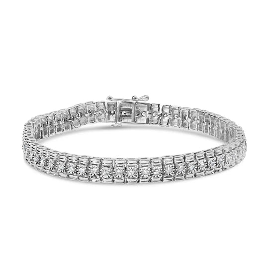 .925 sterling silver 1.0 cttw diamond collar line link bracelet (i j color i1 i2 clarity) size 7.25’’ inches