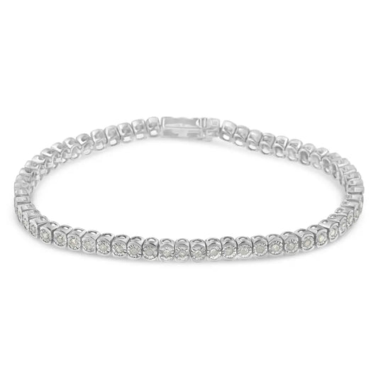 .925 sterling silver 1.0 cttw diamond miracle set cut circle 7’’ tennis bracelet (i j color i2 i3 clarity)
