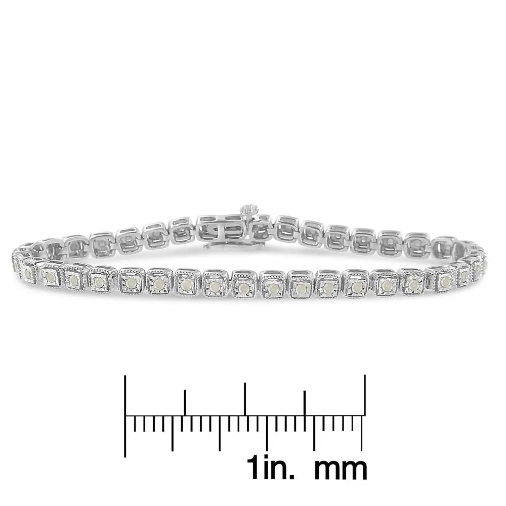 1.0 cttw diamond miracle set square milgrain sterling silver tennis bracelet bijoux-nyc direct