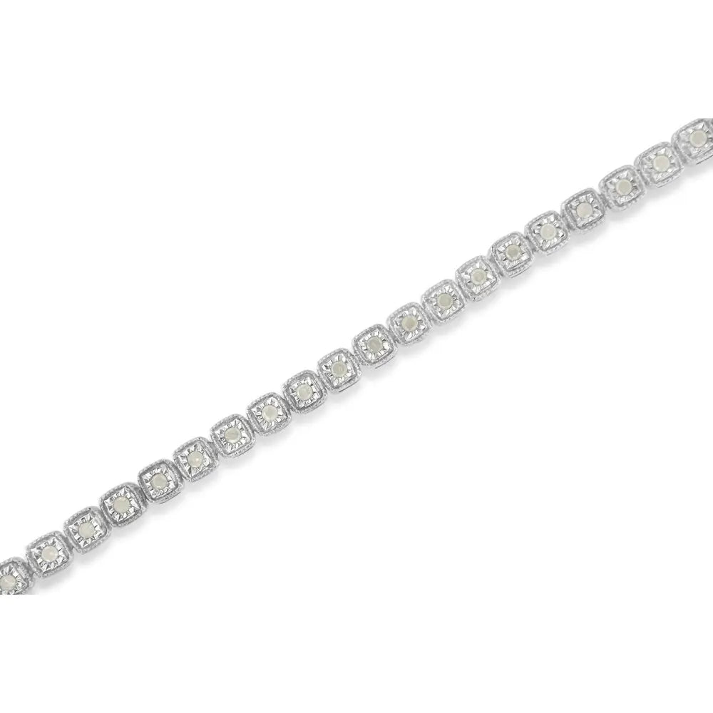 1.0 cttw diamond miracle set square milgrain sterling silver tennis bracelet bijoux-nyc direct