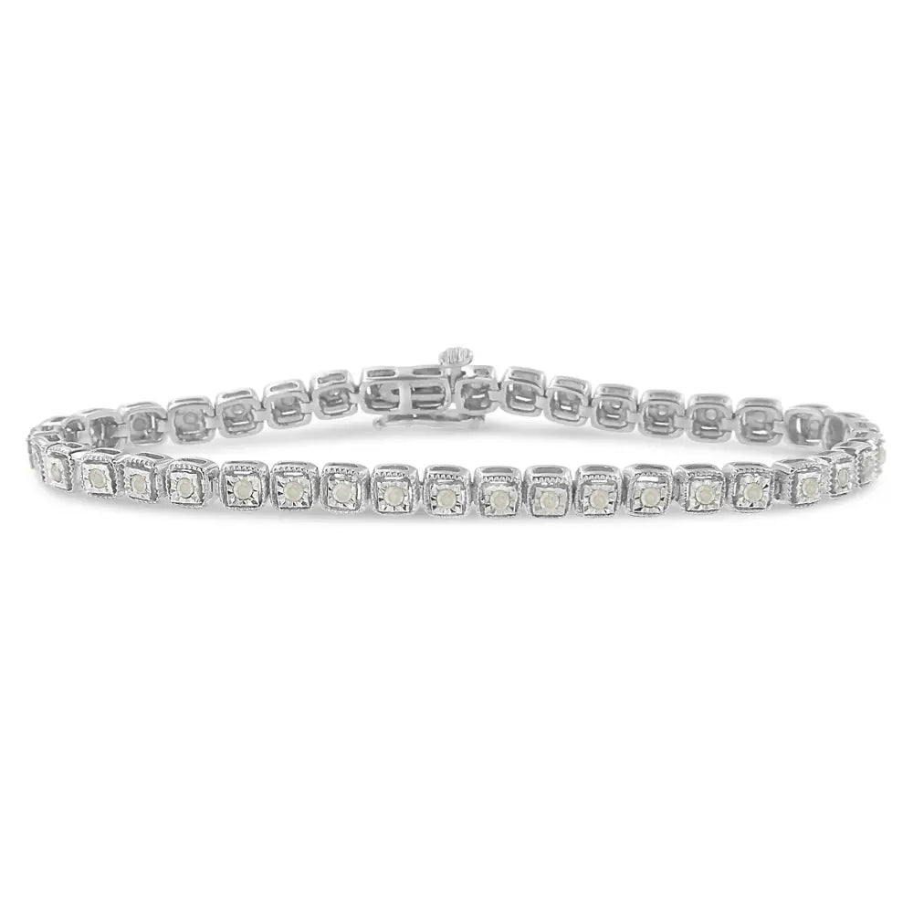1.0 cttw diamond miracle set square milgrain sterling silver tennis bracelet bijoux-nyc direct