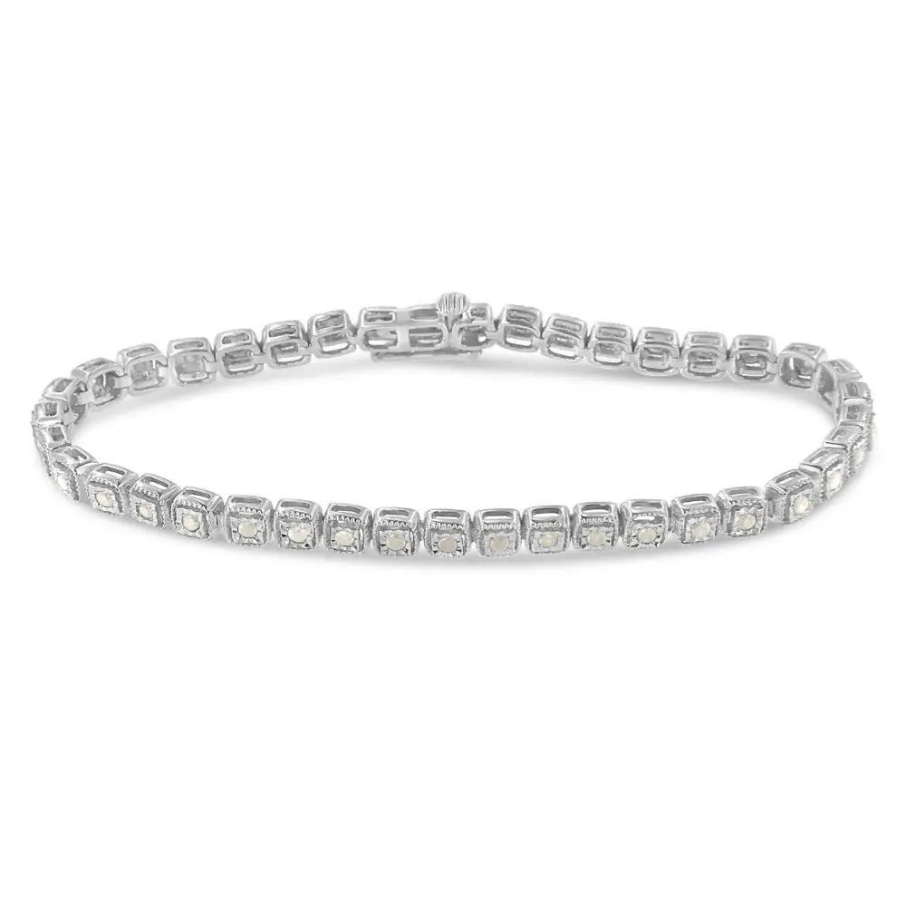 1.0 cttw diamond miracle set square milgrain sterling silver tennis bracelet bijoux-nyc direct