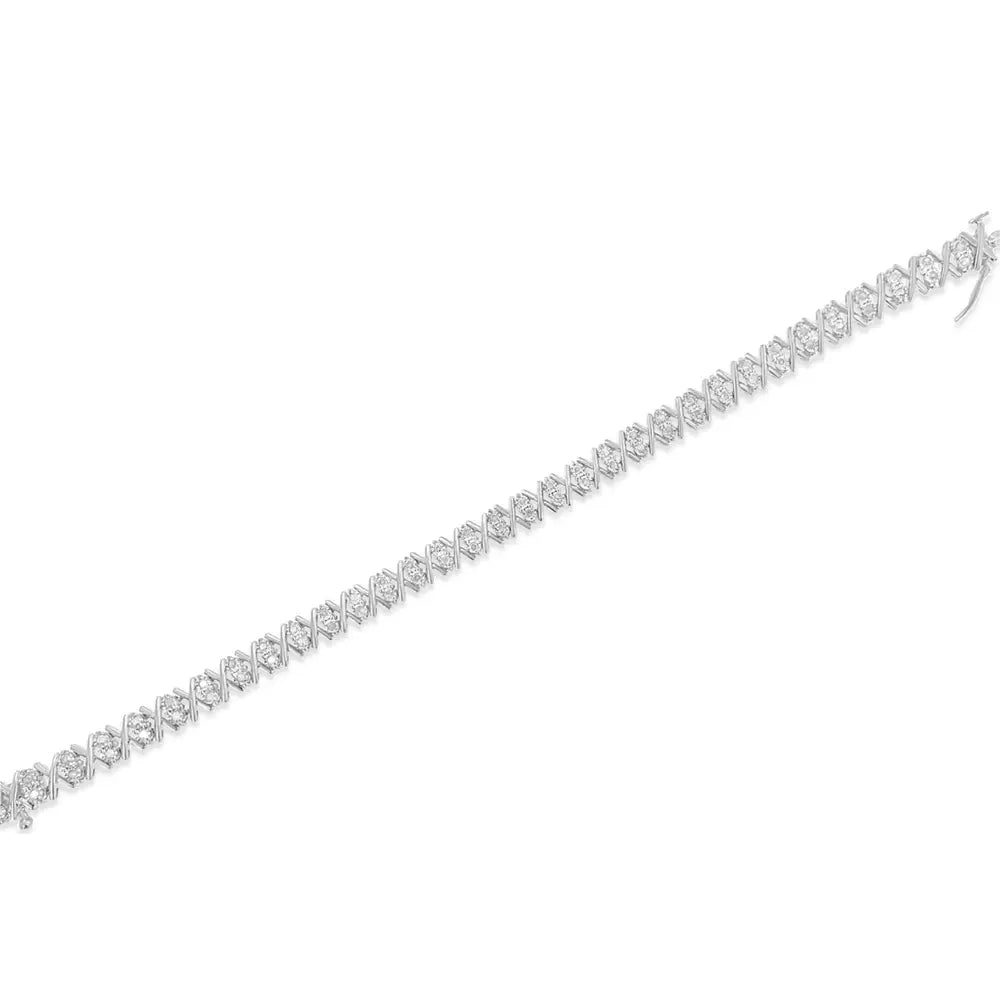 Sterling silver 1.0 cttw rose cut diamond x link 7 inch tennis bracelet bijoux-nyc direct