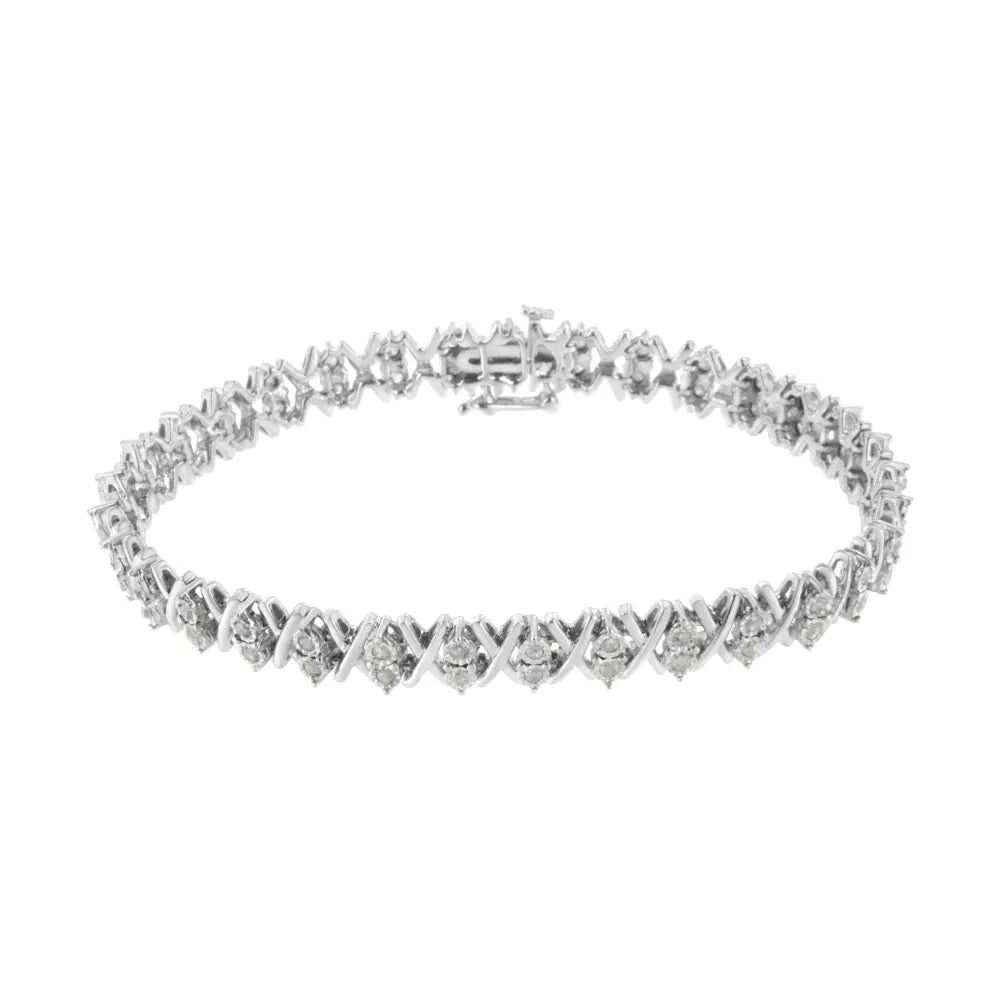 Sterling silver 1.0 cttw rose cut diamond x link 7 inch tennis bracelet bijoux-nyc direct