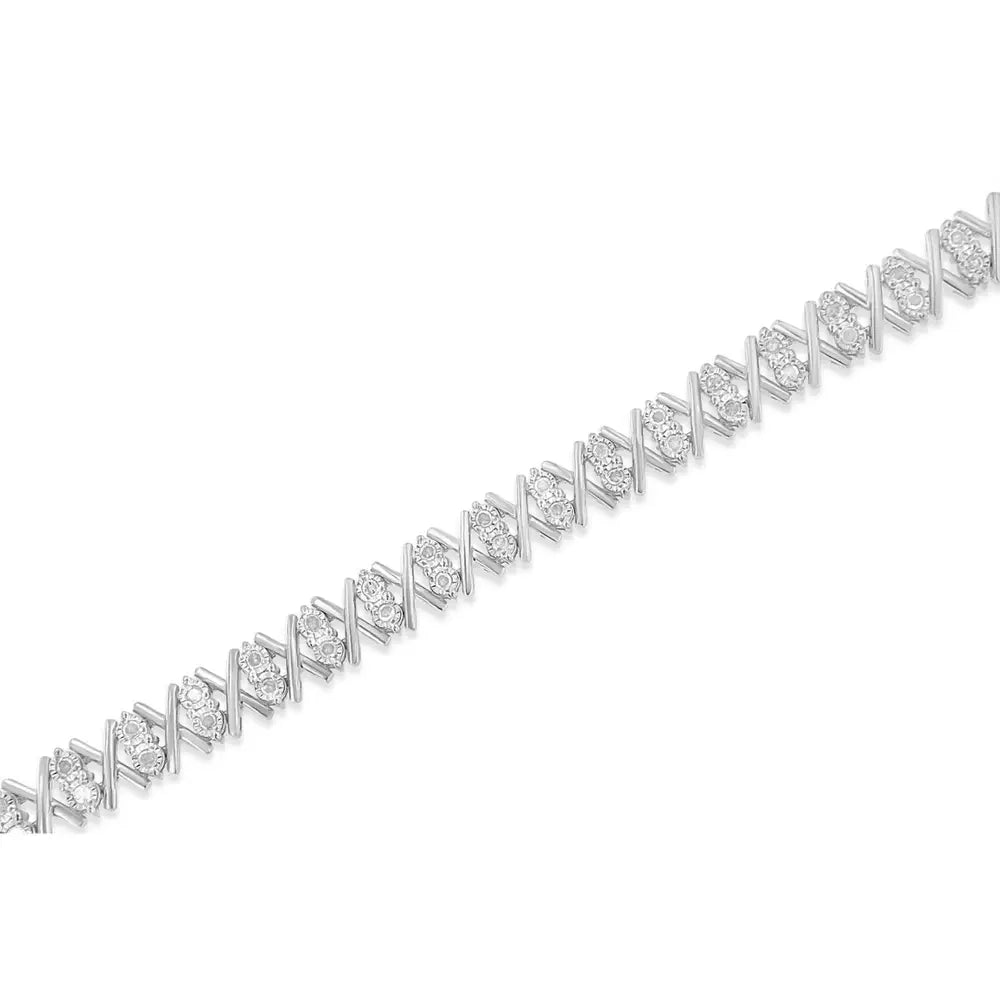Sterling silver 1.0 cttw rose cut diamond x link 7 inch tennis bracelet bijoux-nyc direct