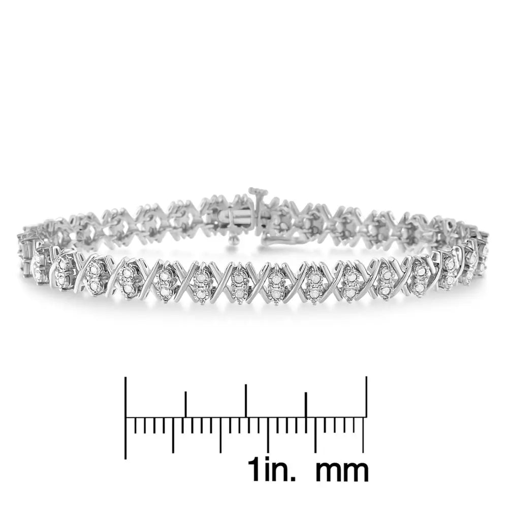 Sterling silver 1.0 cttw rose cut diamond x link 7 inch tennis bracelet bijoux-nyc direct