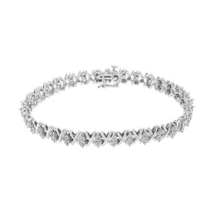 .925 sterling silver 1.0 cttw diamond miracle set x link 7’’ tennis bracelet (i j color i3 clarity) bracelets/bracelet/link