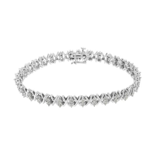 .925 sterling silver 1.0 cttw diamond miracle set x link 7’’ tennis bracelet (i j color i3 clarity) bracelets/bracelet/link