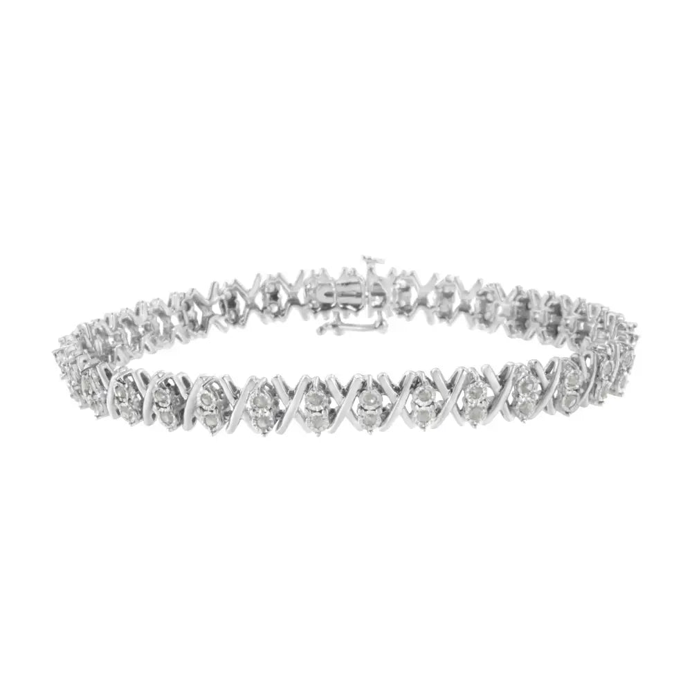 Sterling silver 1.0 cttw rose cut diamond x link 7 inch tennis bracelet bijoux-nyc direct